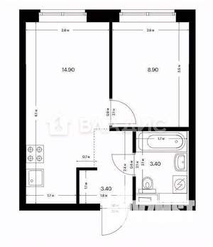 1-к квартира, вторичка, 30м2, 1/9 этаж