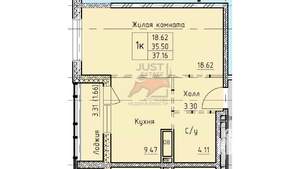 1-к квартира, вторичка, 35м2, 2/8 этаж