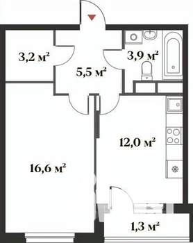 1-к квартира, вторичка, 42м2, 5/6 этаж