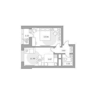 2-к квартира, вторичка, 39м2, 22/25 этаж