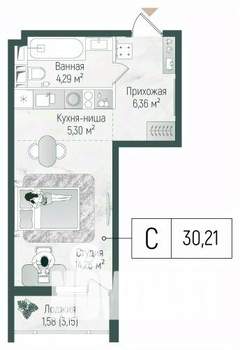 Студия квартира, вторичка, 32м2, 8/10 этаж