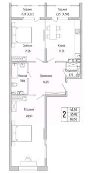 2-к квартира, вторичка, 90м2, 9/9 этаж