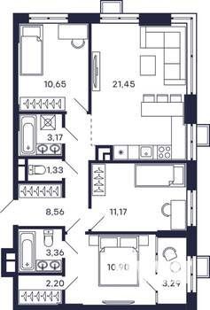 3-к квартира, строящийся дом, 76м2, 4/28 этаж