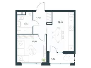 1-к квартира, вторичка, 32м2, 9/15 этаж