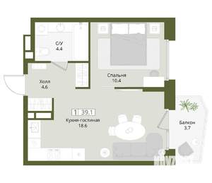 1-к квартира, вторичка, 39м2, 2/8 этаж