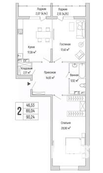 2-к квартира, вторичка, 90м2, 3/9 этаж