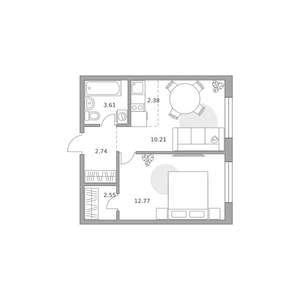 2-к квартира, вторичка, 34м2, 9/14 этаж