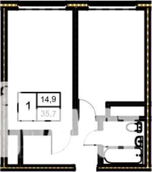 1-к квартира, строящийся дом, 36м2, 5/5 этаж