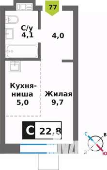 Студия квартира, вторичка, 23м2, 6/9 этаж