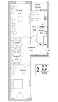 2-к квартира, вторичка, 89м2, 4/9 этаж