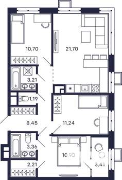3-к квартира, строящийся дом, 76м2, 18/28 этаж