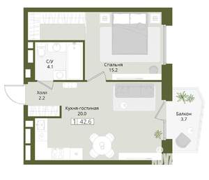 1-к квартира, вторичка, 43м2, 4/8 этаж