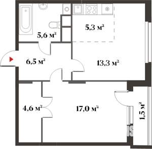 2-к квартира, вторичка, 51м2, 1/6 этаж