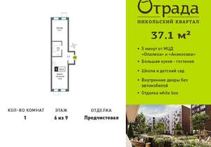 1-к квартира, вторичка, 37м2, 6/9 этаж