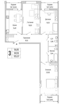 2-к квартира, вторичка, 105м2, 2/9 этаж