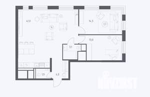 2-к квартира, вторичка, 77м2, 33/33 этаж
