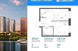 1-к квартира, вторичка, 33м2, 24/24 этаж