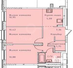 3-к квартира, вторичка, 51м2, 9/24 этаж