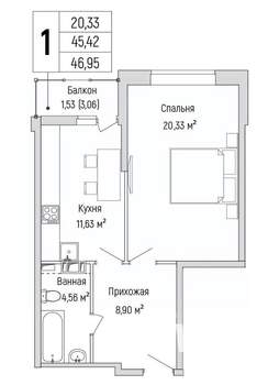 1-к квартира, вторичка, 47м2, 7/10 этаж