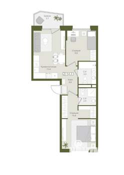 2-к квартира, вторичка, 54м2, 3/8 этаж
