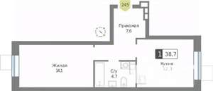 1-к квартира, строящийся дом, 39м2, 2/9 этаж
