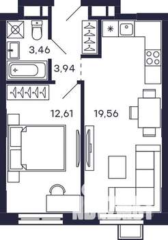 1-к квартира, строящийся дом, 40м2, 10/28 этаж