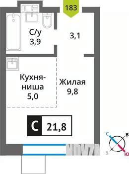 Студия квартира, вторичка, 22м2, 7/9 этаж