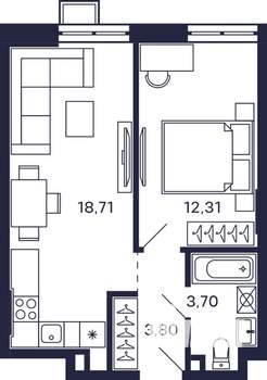 1-к квартира, строящийся дом, 40м2, 2/28 этаж