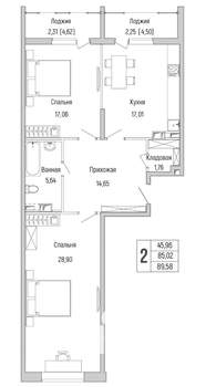 2-к квартира, вторичка, 90м2, 6/9 этаж