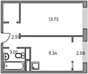 1-к квартира, вторичка, 32м2, 6/8 этаж