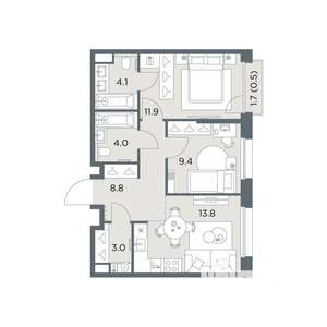 2-к квартира, вторичка, 56м2, 3/6 этаж