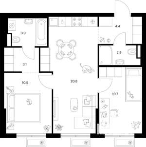 2-к квартира, вторичка, 56м2, 8/9 этаж