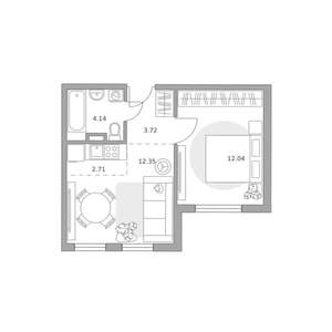 2-к квартира, вторичка, 35м2, 1/6 этаж