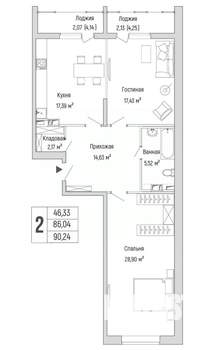 2-к квартира, вторичка, 90м2, 7/9 этаж