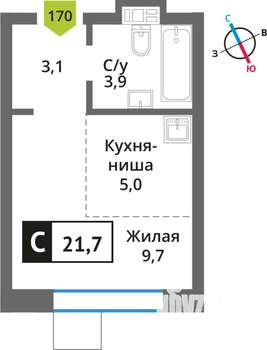 Студия квартира, строящийся дом, 22м2, 8/9 этаж