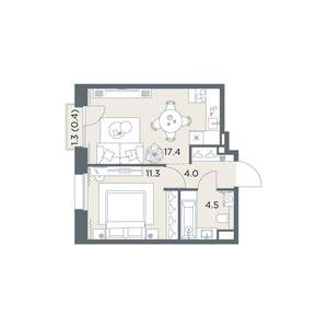 1-к квартира, вторичка, 38м2, 3/6 этаж