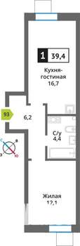 1-к квартира, вторичка, 39м2, 5/9 этаж
