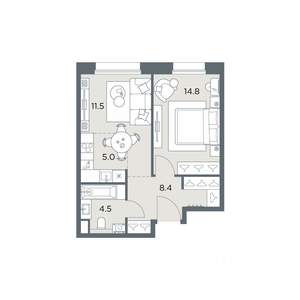 2-к квартира, вторичка, 44м2, 3/6 этаж