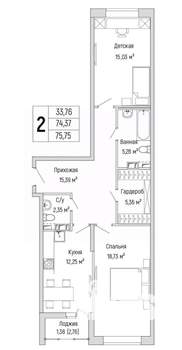 2-к квартира, вторичка, 76м2, 6/10 этаж