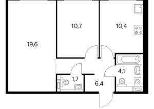 2-к квартира, вторичка, 53м2, 1/9 этаж