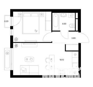 1-к квартира, вторичка, 36м2, 6/9 этаж