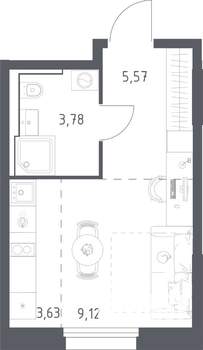 Студия квартира, строящийся дом, 22м2, 19/24 этаж