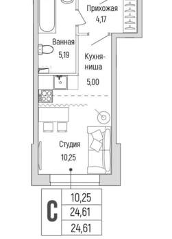 Студия квартира, вторичка, 25м2, 1/9 этаж