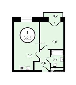 1-к квартира, вторичка, 36м2, 4/9 этаж