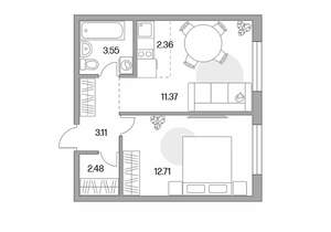 2-к квартира, вторичка, 36м2, 2/14 этаж