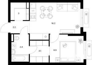 1-к квартира, вторичка, 39м2, 2/9 этаж