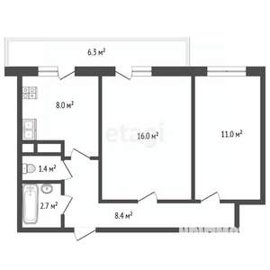 2-к квартира, вторичка, 50м2, 6/8 этаж