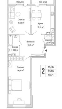 2-к квартира, вторичка, 90м2, 5/9 этаж