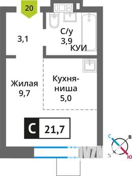 Студия квартира, вторичка, 22м2, 4/9 этаж
