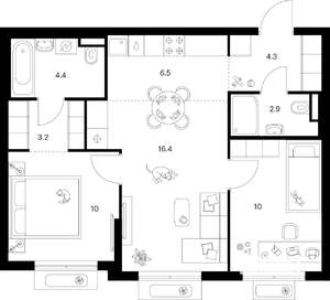 2-к квартира, вторичка, 58м2, 2/9 этаж